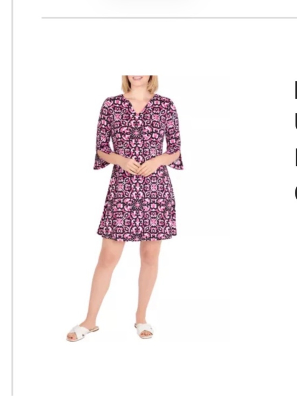Ruby Rd. Pink and Black Printed Split neck Midi Dress